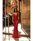 Red Sequin Lace Fishtail Evening Dress