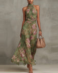 Floral Print High Waist Slit Dress