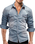Men's Denim Jacket Shirt with Lapel Collar