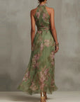 Floral Print High Waist Slit Dress