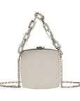 Metal Luxe Box Clutch featuring a thick silver tone chain