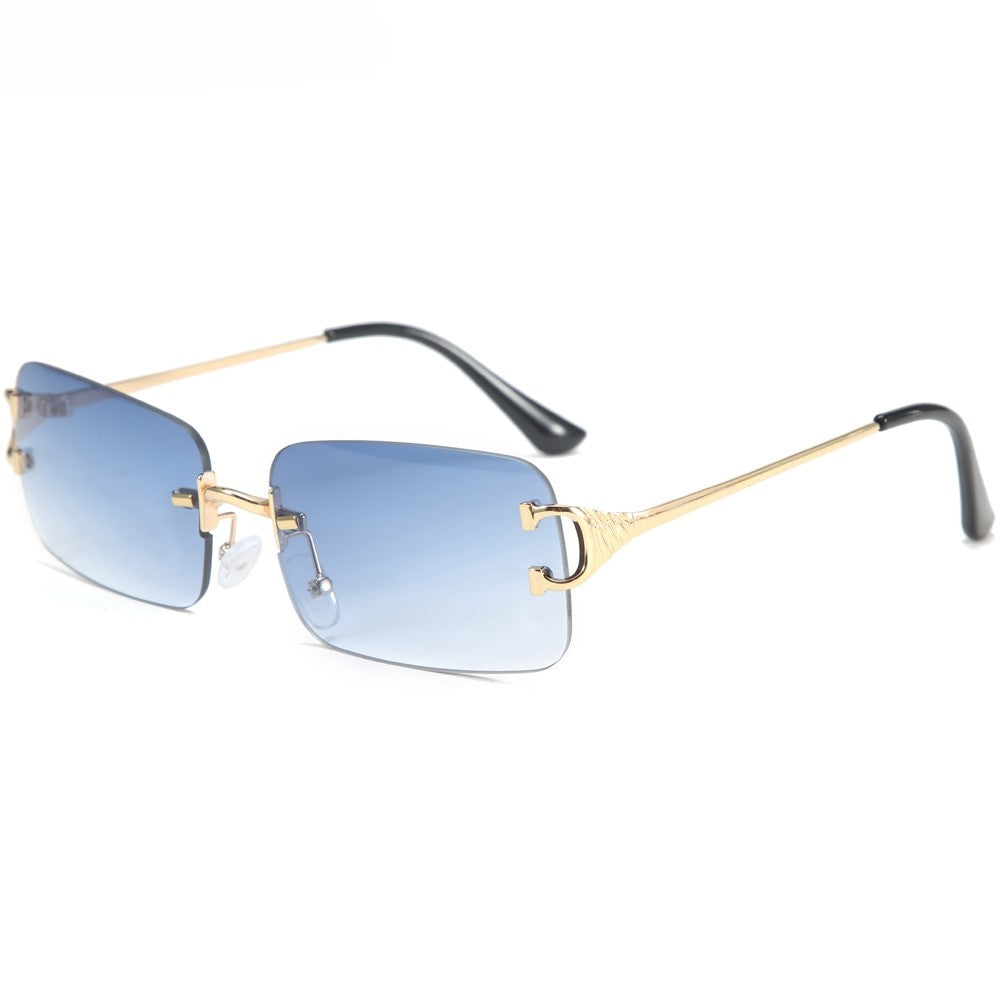 Blue Rectangular Rimless Sunglasses