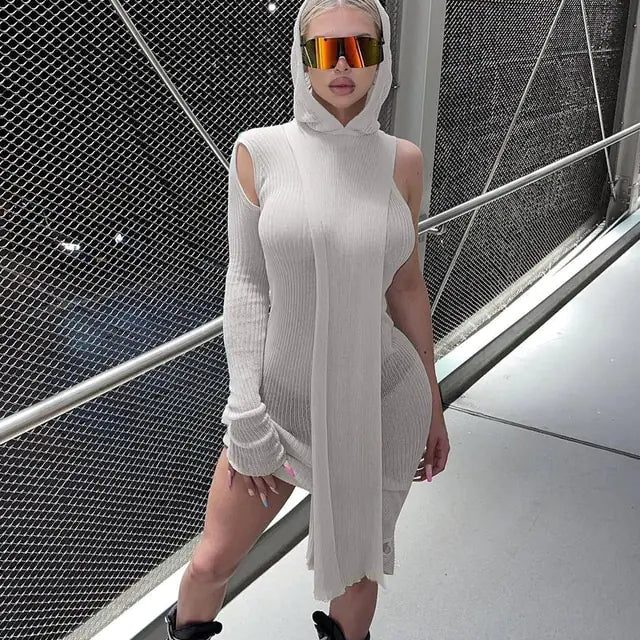 Futuré Femme Ribbed Hoodie Dress