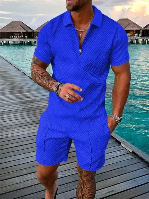 Men's Textured Two-Piece Short Set – Stylish, Breathable & Trendy
