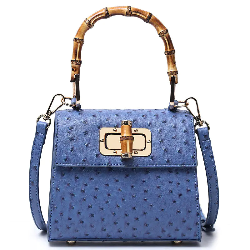 Ostrich Print Bamboo Handbag