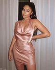 Sexy Satin Halter Mini Dress – Elegant, Bold & Flattering