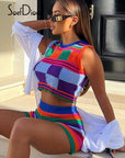 Knitted Multi Color Crop Tank Top and Shorts