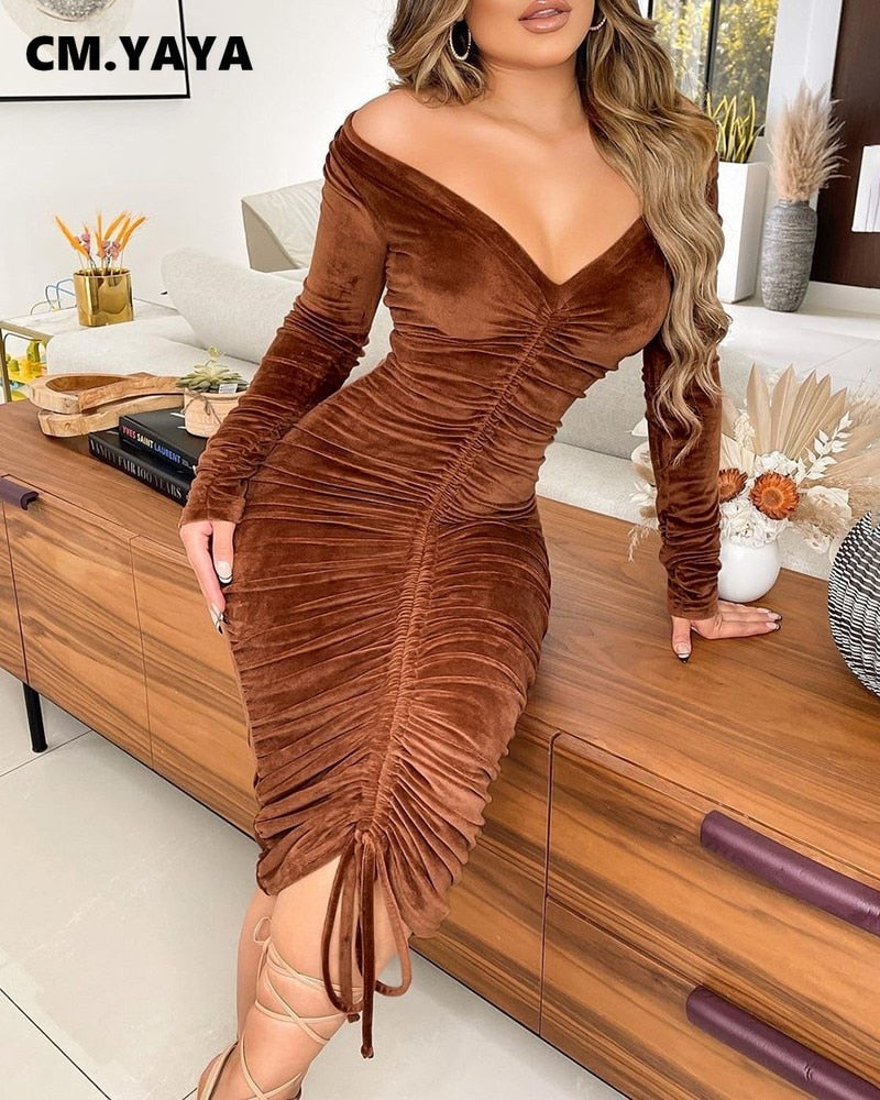 Pencil Ruched Velvet Dress
