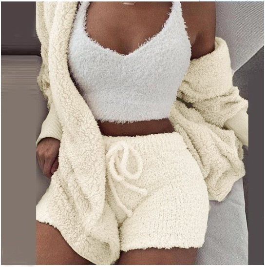 Fluffy Three Piece Shorts Set
