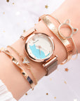 Stylish Cat-Themed Watch & Bracelet Set for Teen Girls – Cute Rose Gold Bracelets