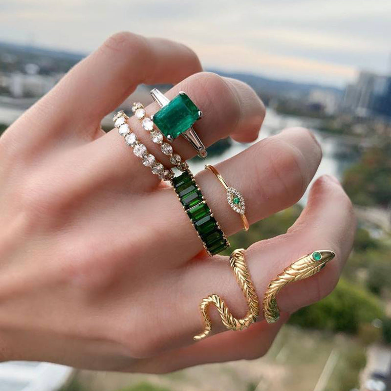 Vintage Emerald Green Ring Set