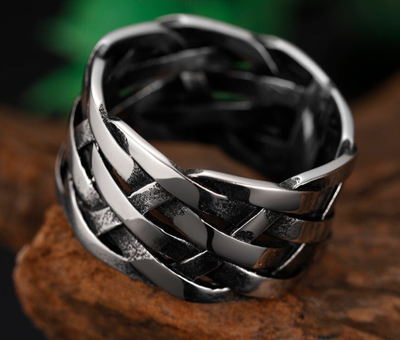 Vintage Weave Stainless Steel Rings