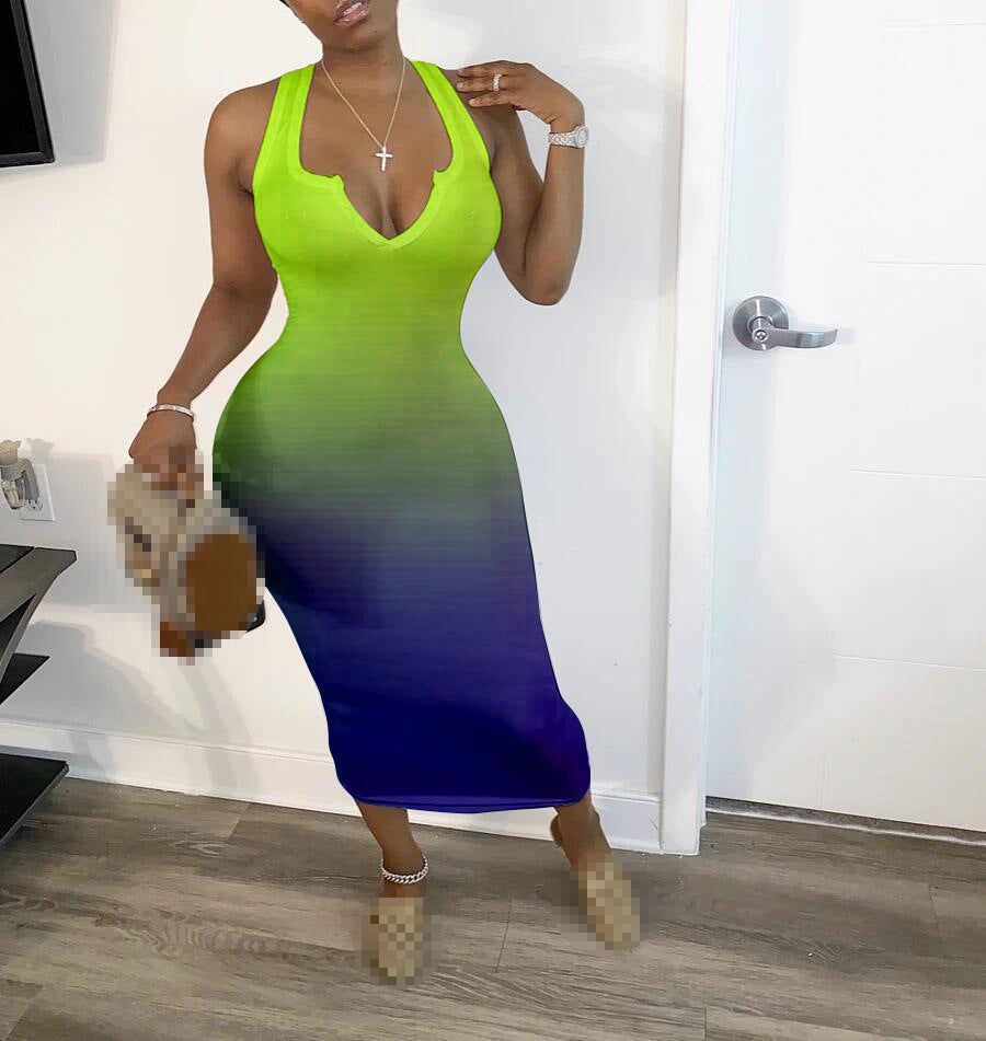 V-Neck Ombre Summer Dress