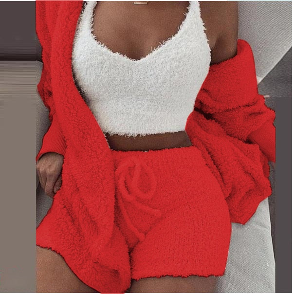 Fluffy Three Piece Shorts Set