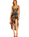 Spaghetti Strap Printed Bodice Ruffle Dress