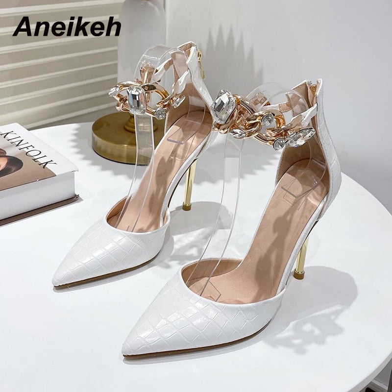 Women's Pumps - Featuring An Oversized  Rhinestone Chain
