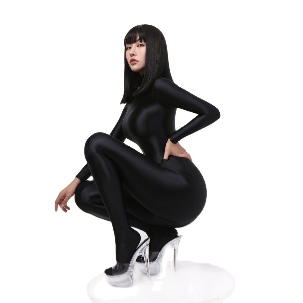 Metallic-Like Elastic One-Piece  Jumpsuit