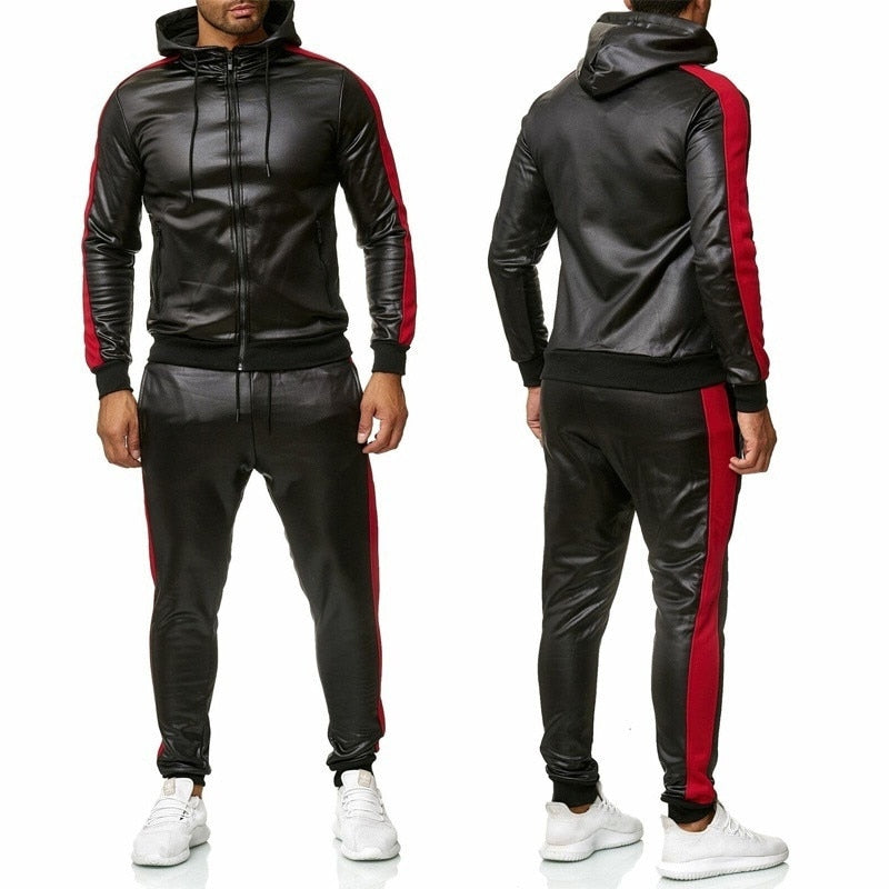 Men's PU Leather Jogging Suit Set