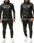 Men's PU Leather Jogging Suit Set