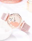 Stylish Cat-Themed Watch & Bracelet Set for Teen Girls – Cute Rose Gold Bracelets