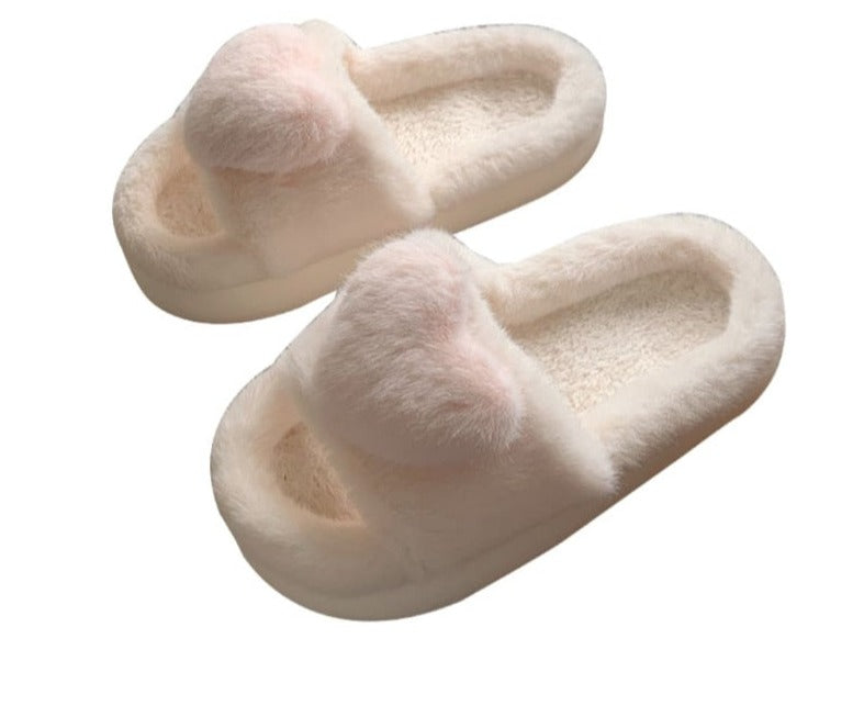Heart Fluffy Fur Slippers