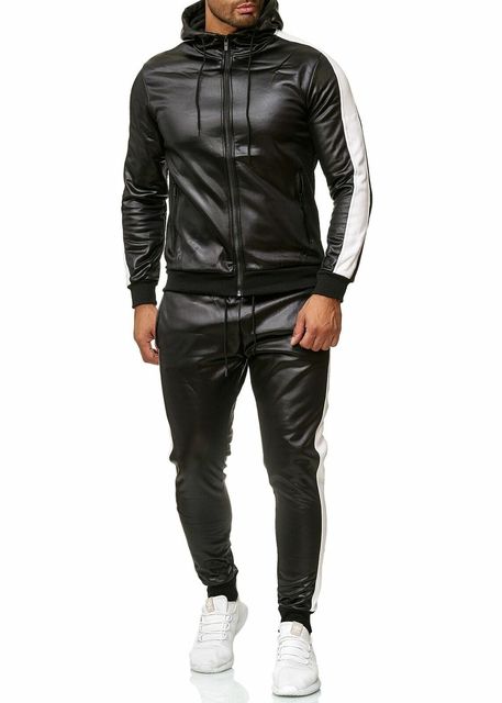 Men's PU Leather Jogging Suit Set