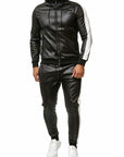 Men's PU Leather Jogging Suit Set