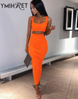 Neon Color Sexy Ribbed Dress Set