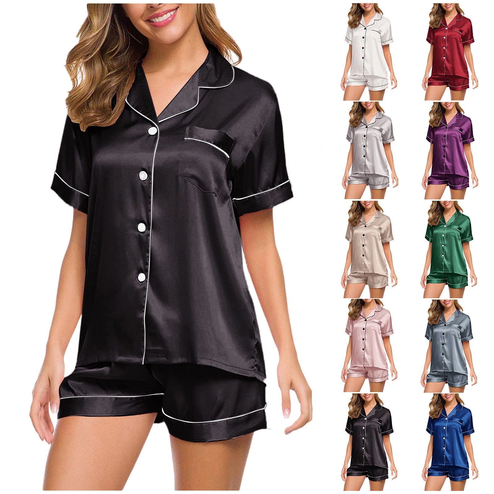 Women's Short Sleeve Satin Pajamas