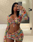 3 Piece Floral Mesh Skirt Set