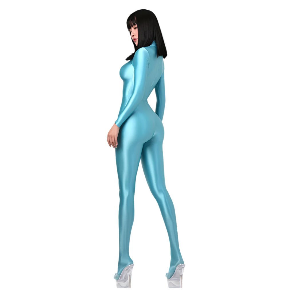 Metallic-Like Elastic One-Piece  Jumpsuit