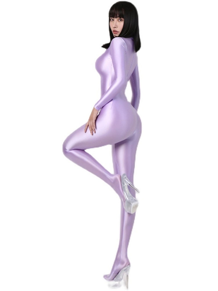 Metallic-Like Elastic One-Piece  Jumpsuit