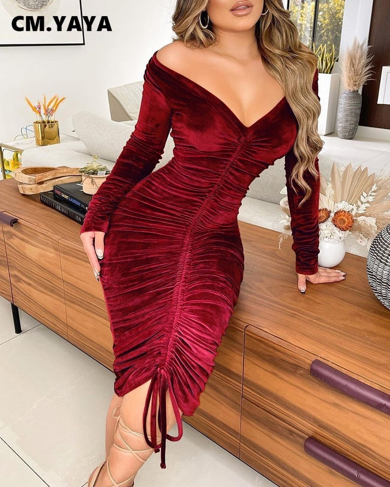 Pencil Ruched Velvet Dress