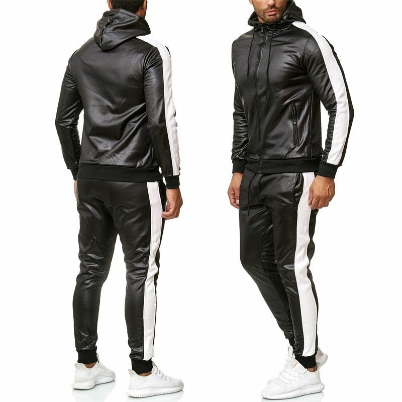 Men's PU Leather Jogging Suit Set