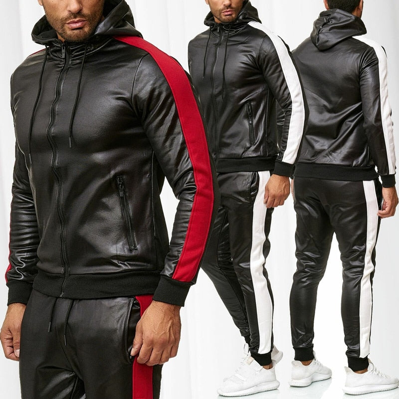 Men's PU Leather Jogging Suit Set