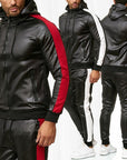 Men's PU Leather Jogging Suit Set