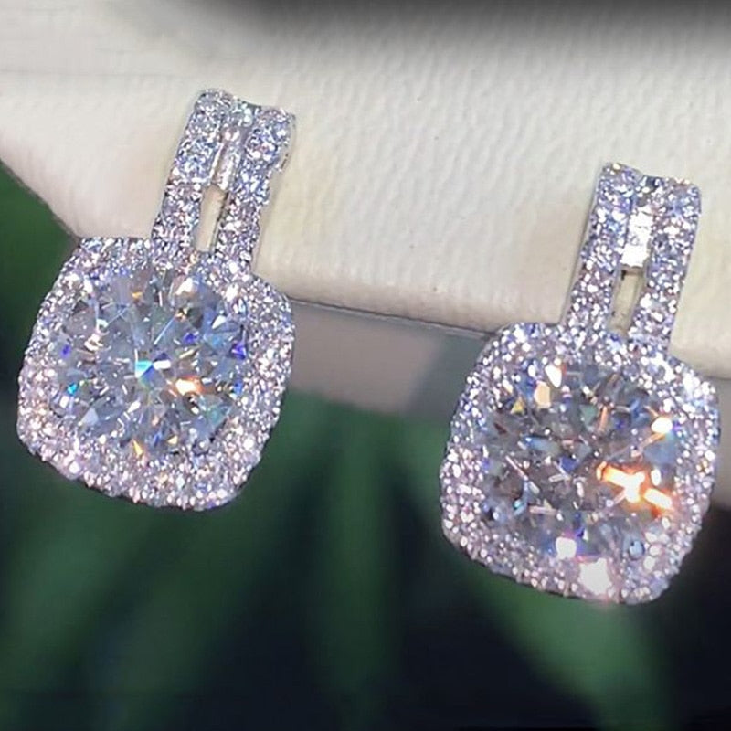 Radiant Cushion-Cut Cubic Zirconia Drop Earrings – Brilliant Sparkle, Lasting Elegance