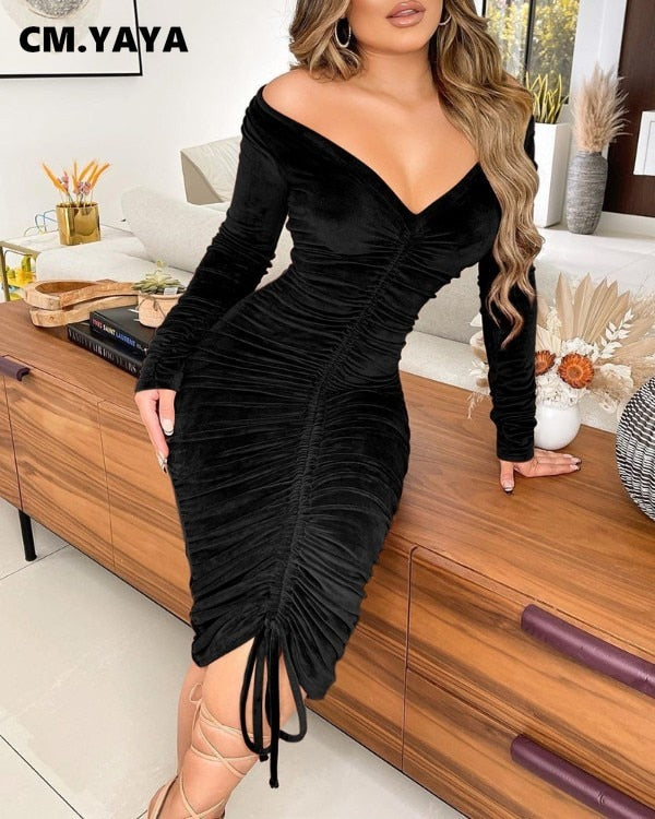 Pencil Ruched Velvet Dress