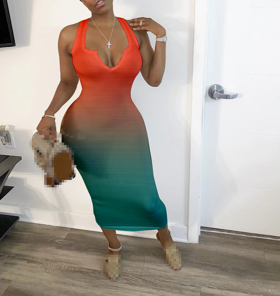 V-Neck Ombre Summer Dress