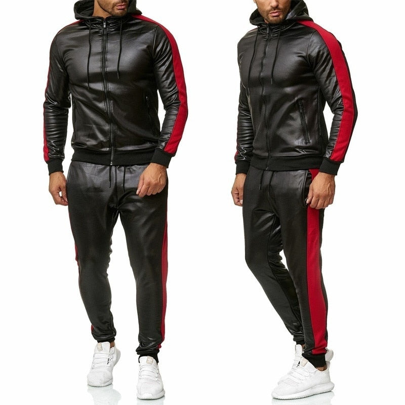 Men's PU Leather Jogging Suit Set