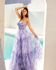 Soft Tulle A-Line Graduation Gown w/ Sweetheart Neckline & Floral Print