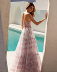 Soft Tulle A-Line Graduation Gown w/ Sweetheart Neckline & Floral Print