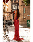 Red Sequin Lace Fishtail Evening Dress