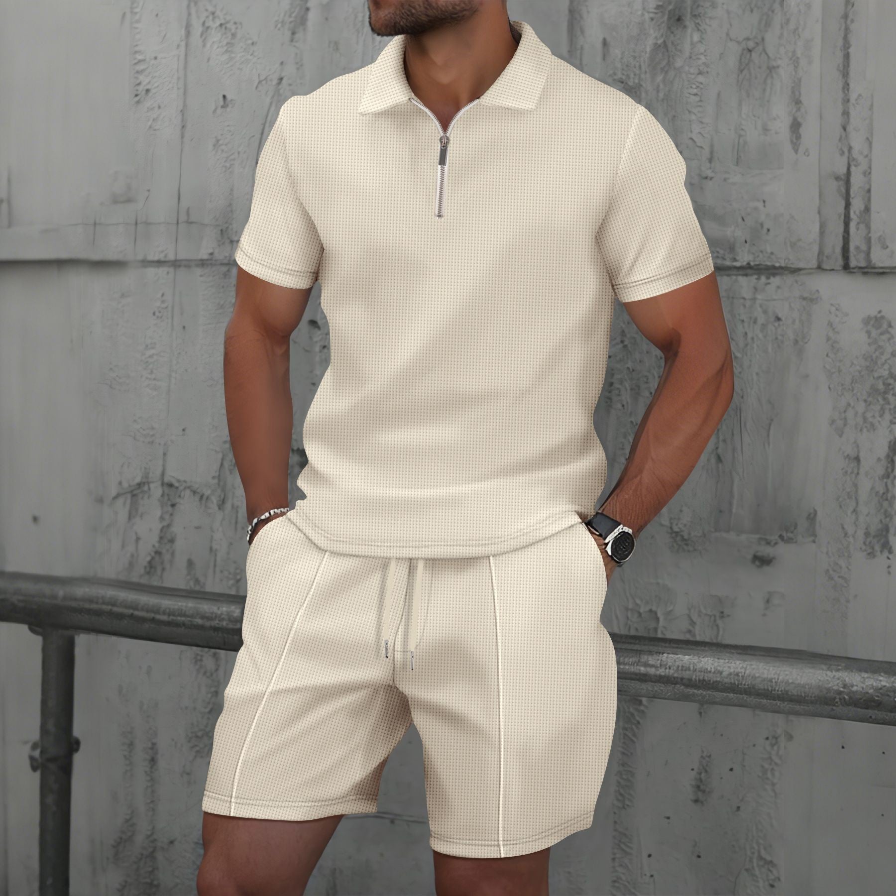 Men's Waffle Knit Short Sleeve and Shorts Set