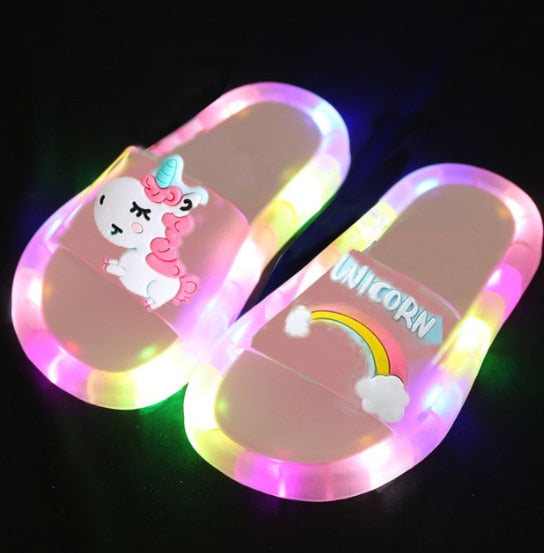 Children‘s Cartoon Animal Print Lighted Slippers