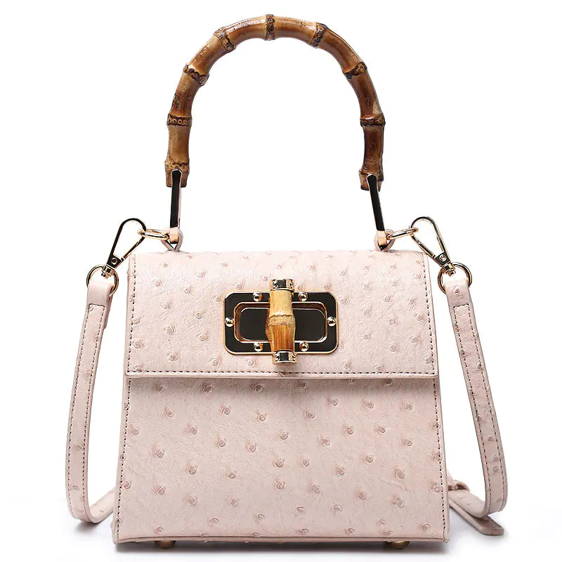 Ostrich Print Bamboo Handbag