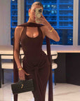 Womens Coffee Brown Spliced Long Dress