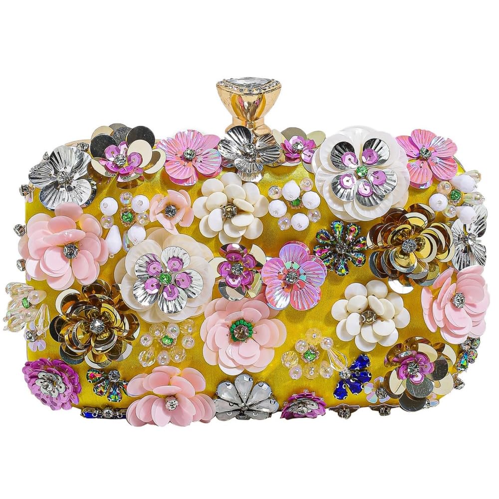 Yellow Floral Beaded Evening Clutch — main product image
