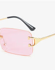 Blue Rectangular Rimless Sunglasses