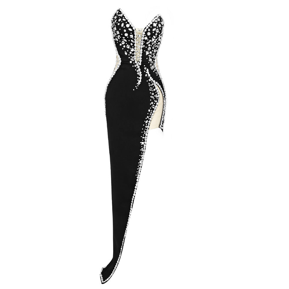 Beaded V-Neck Lace Evening Dress — alternate product view 4